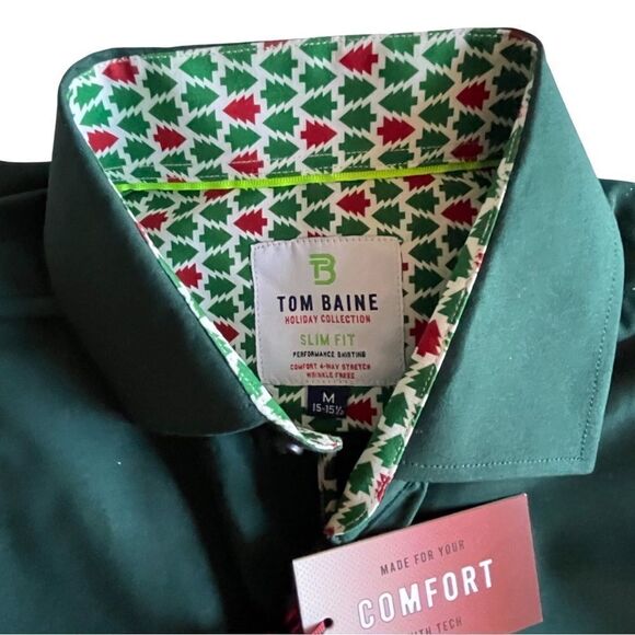 TOM BAINE Slim Fit Holiday Collection Button Down Dress Shirt Hunter Med NWT - Picture 3 of 16